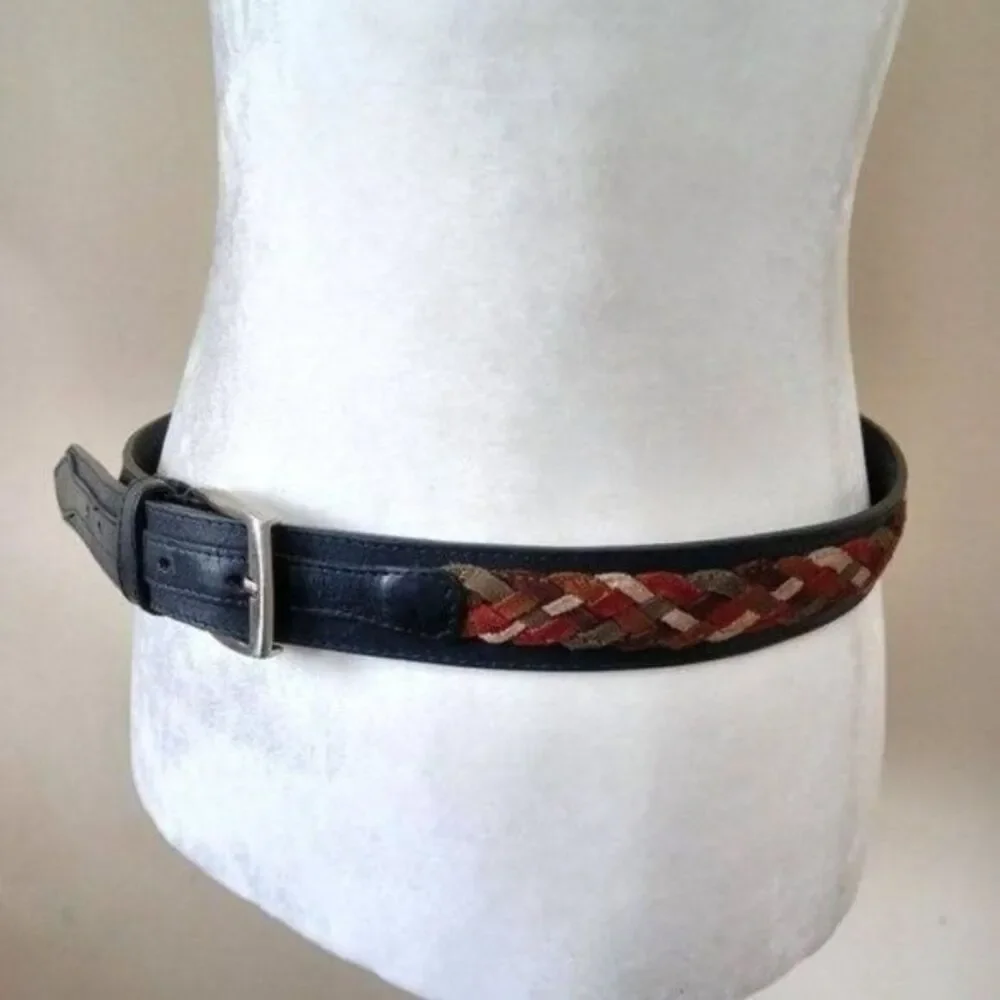 Belt Black Colorful Braided Leather Lg Western Cowgirl Boho‎ Peasant Y2K Italy